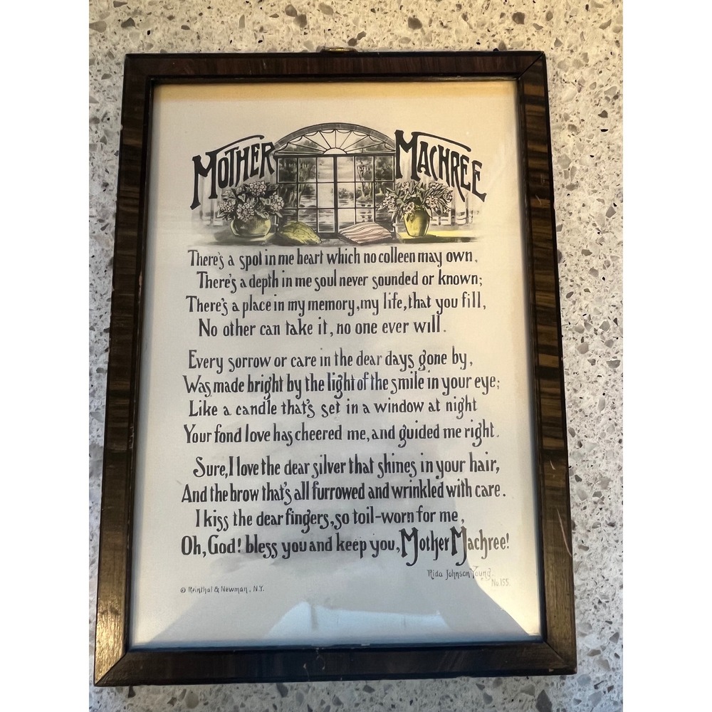 Mother Machree Poem Framed Print Rida Johnson Young Reinthal & Newman NY